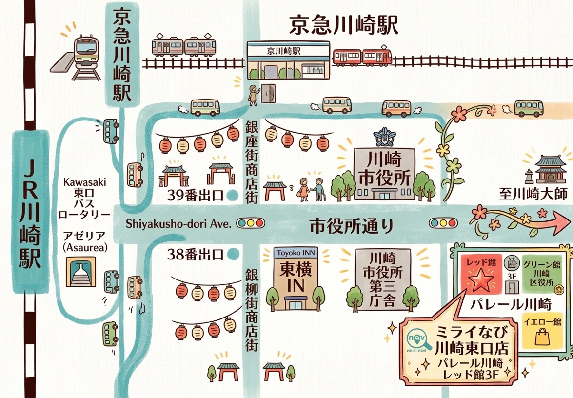 ミライなび川崎駅東口スピリチュアルカウンセリングアクセスMAP